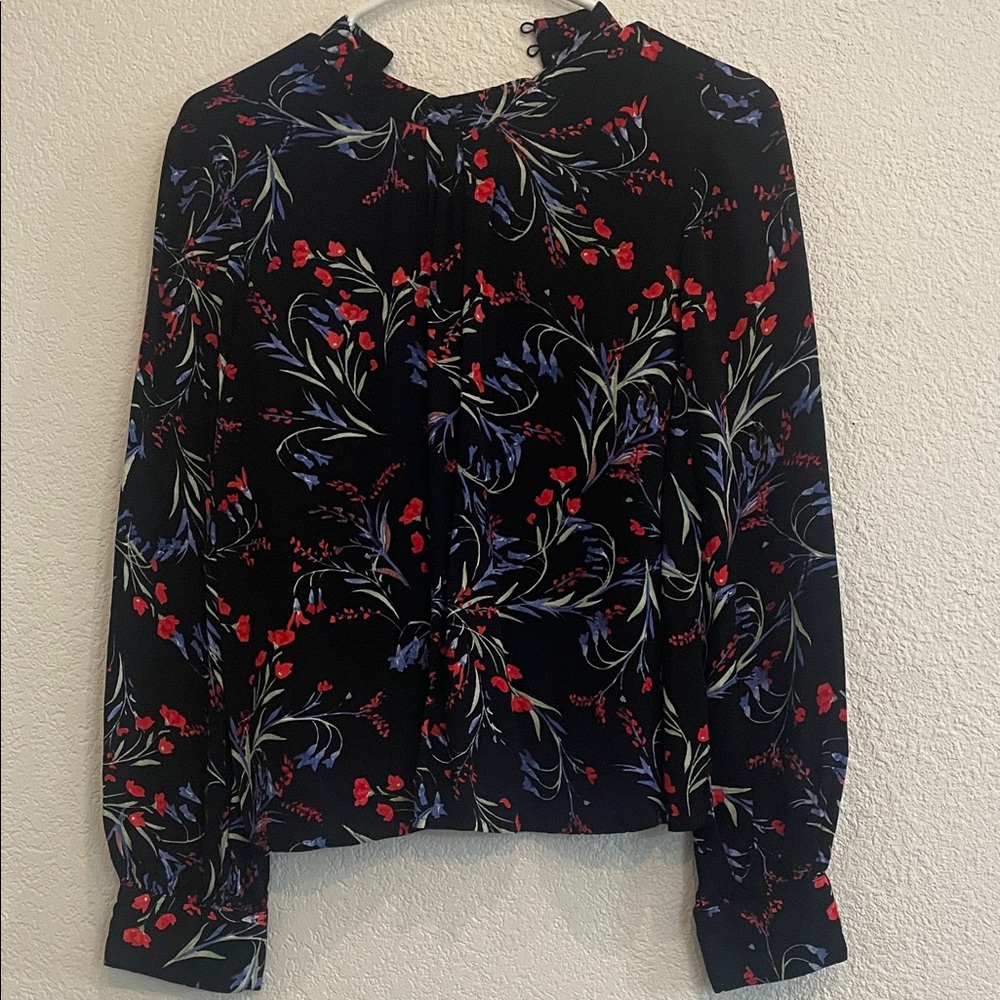 Topshop Black Blouse with Red and Blue Floral Design